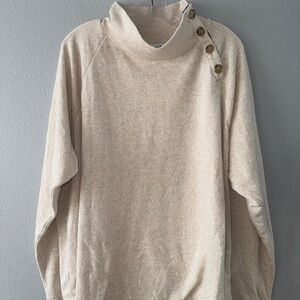 NEW J. Crew Wide Button Collar Fleece Sweatshirt Raglan Cotton Beige-SZ 3X